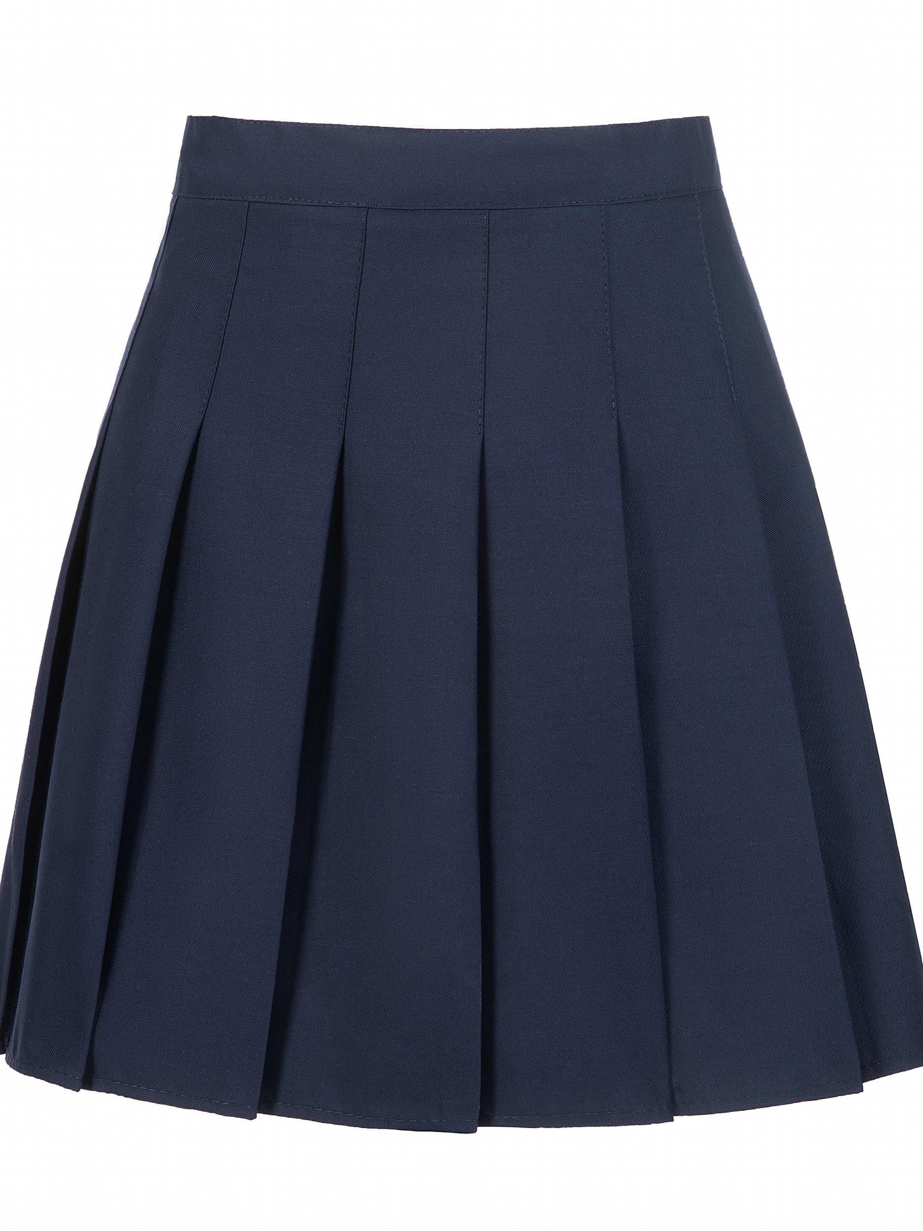 Girls High Waist Pleated Skirt Plain Varsity Style Kid Girls Versatile Skirt