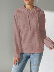 Textured Drawstring Hoodie Long Sleeve Sweatshirt