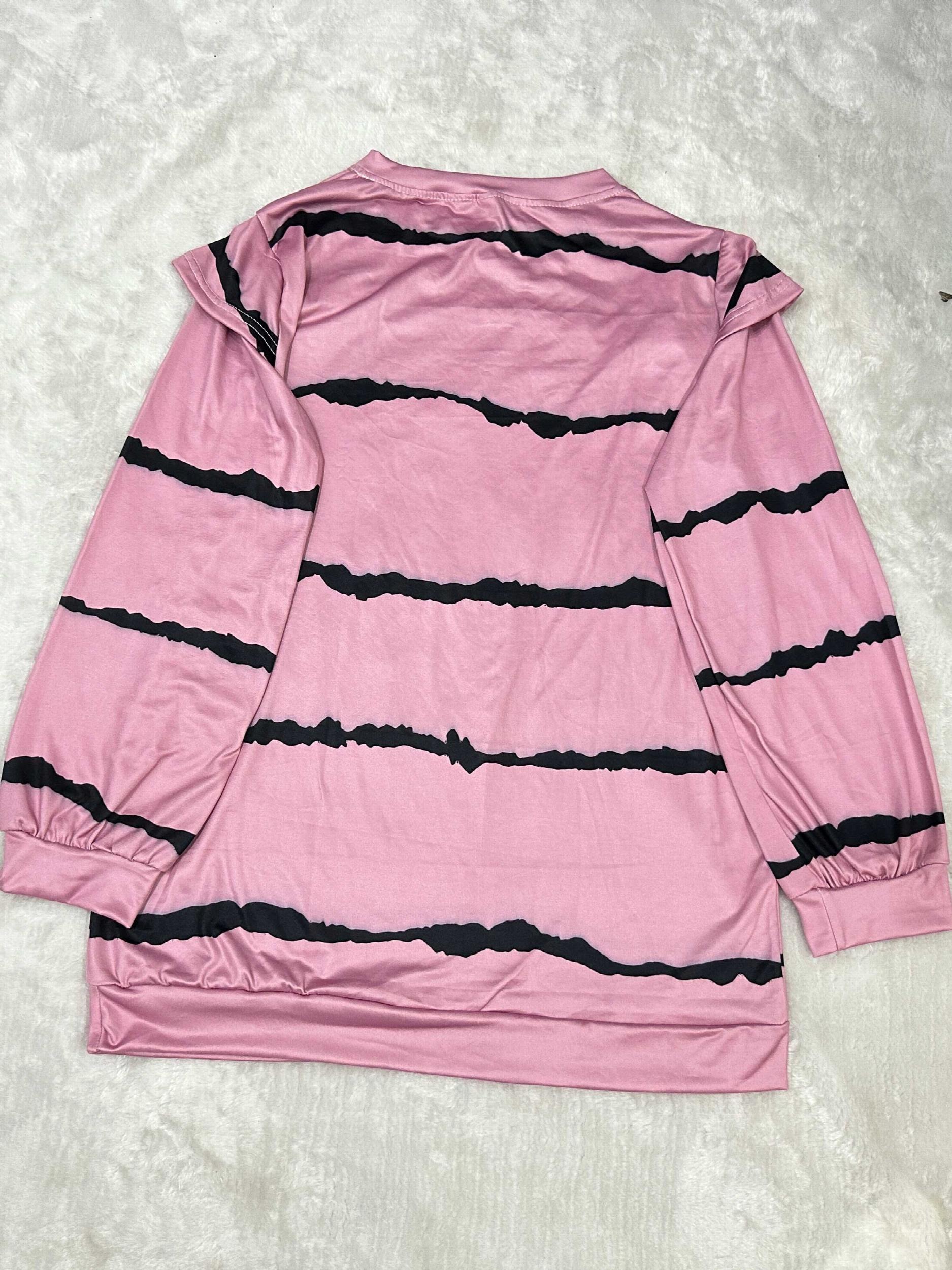 Striped Print Crew Neck Sweatshirt for Women
