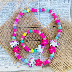 2pcs Unicorn Beaded Necklace Bracelet Set for Girls