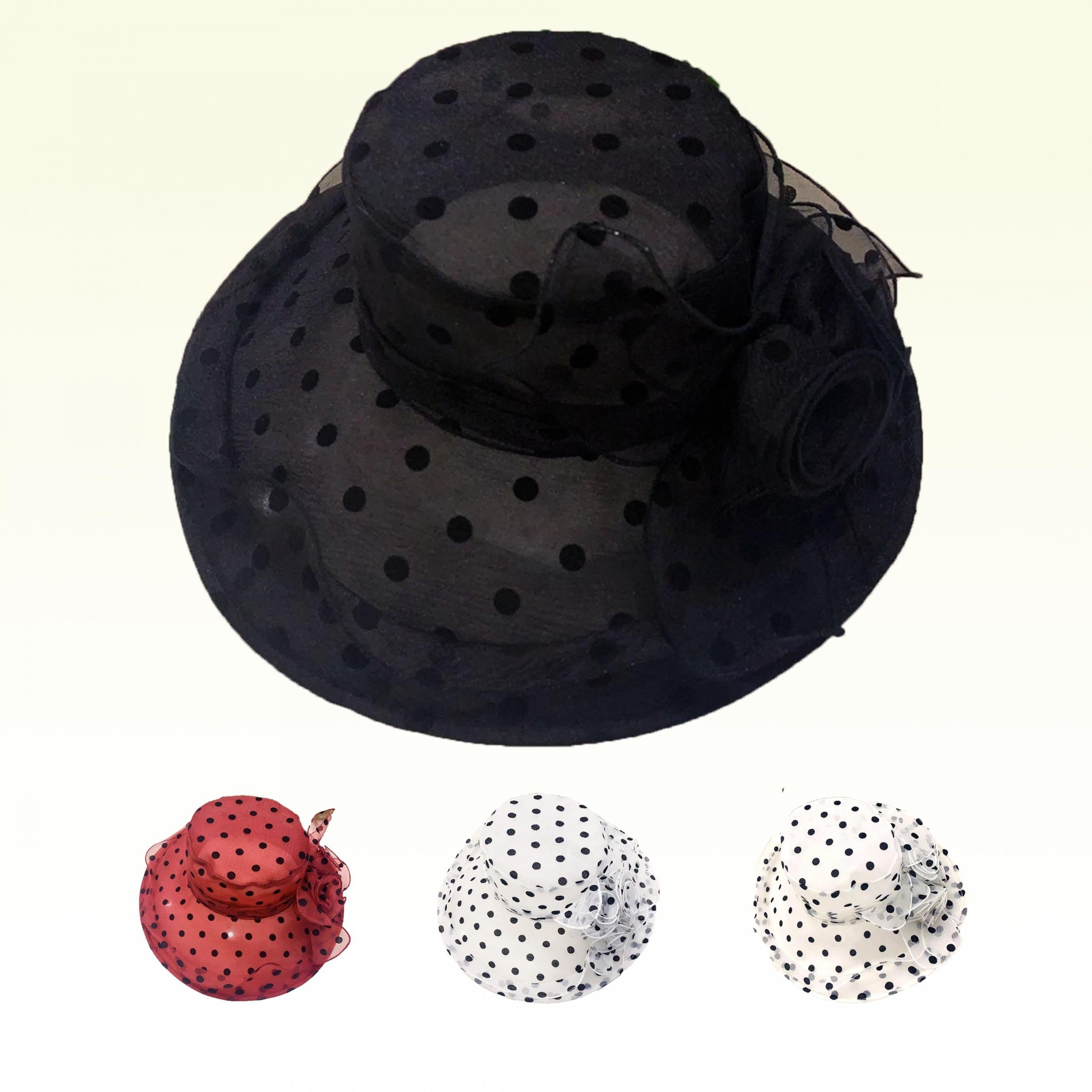 Polka Dot Organza Sun Hat Wide Brim Lace Ruffles Derby Hat