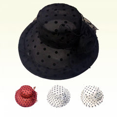 Polka Dot Organza Sun Hat Wide Brim Lace Ruffles Derby Hat