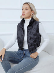 Solid Zip Up Vest Sleeveless High Neck Women's Clothing