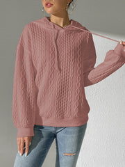 Textured Drawstring Hoodie Long Sleeve Sweatshirt