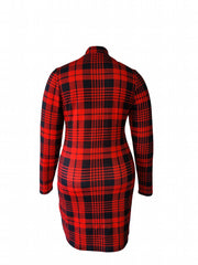 Plaid Print Long Sleeve Mock Neck Dress