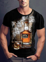 Men's Wine Pattern T-shirt Casual Street Style Round Neck Tee Shirt
