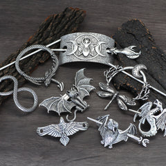 Vintage Witch Pagan Hairpin Dragon Crescent Moon Hairpin Magic Occult Hair Stick