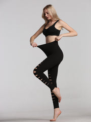 Women's Cutout Ripped Yoga Leggings High Waist Fitness Workouts