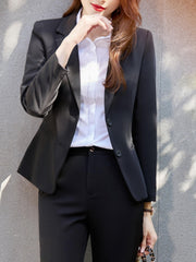 Solid Single Breasted Blazer Lapel Work Office Outerwear Women's Clothing