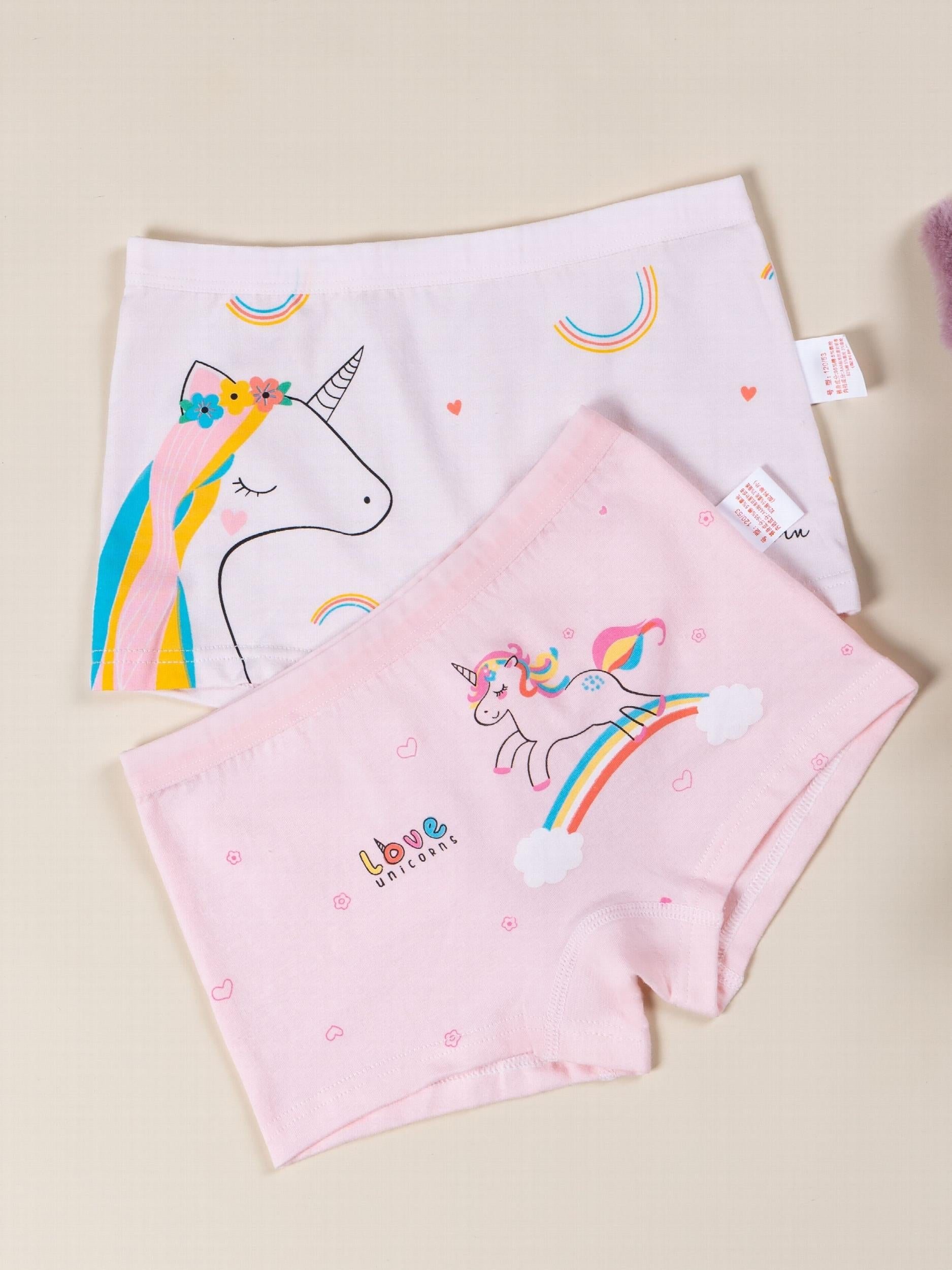 4pcs Girl's Unicorn Printed Cotton Square Pants Underwear