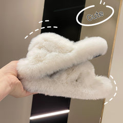 Women's Cross Straps Plush Slippers Open Toe Cozy Indoor Shoes