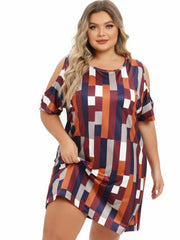Striped Cold Shoulder Round Neck Sleep Dress