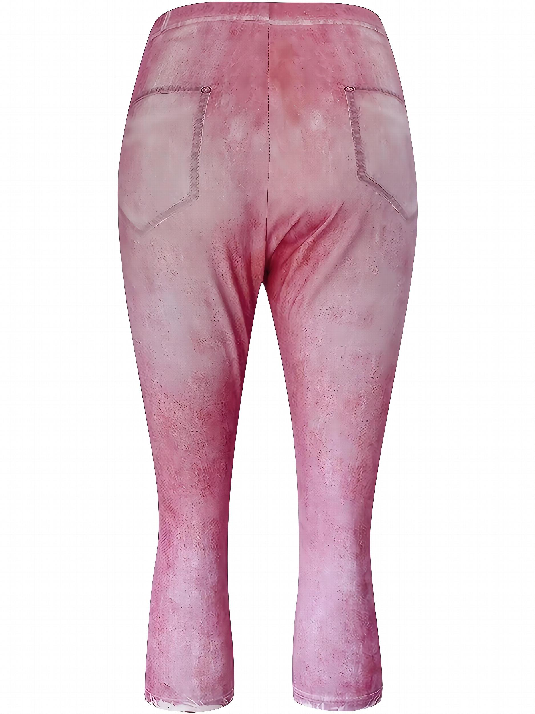 Women's Ripped Denim Print Leggings High Waist Yoga Pants