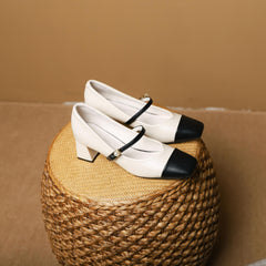 Women's Colorblock Chunky Heels Square Toe Dress Pumps