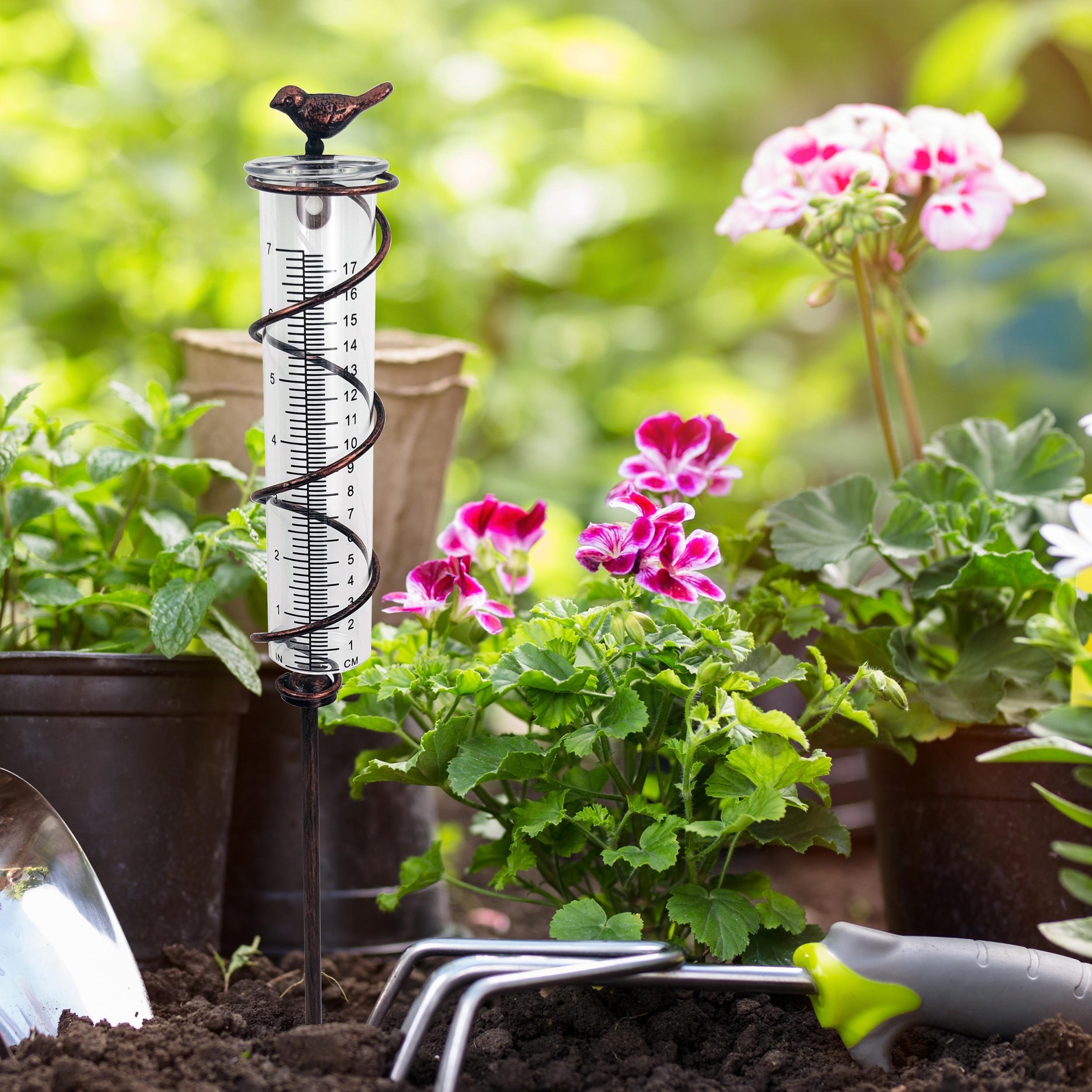 Metal Bird Rain Gauge Stake 7 Capacity Cast Iron Hanging Outdoor Garden Law