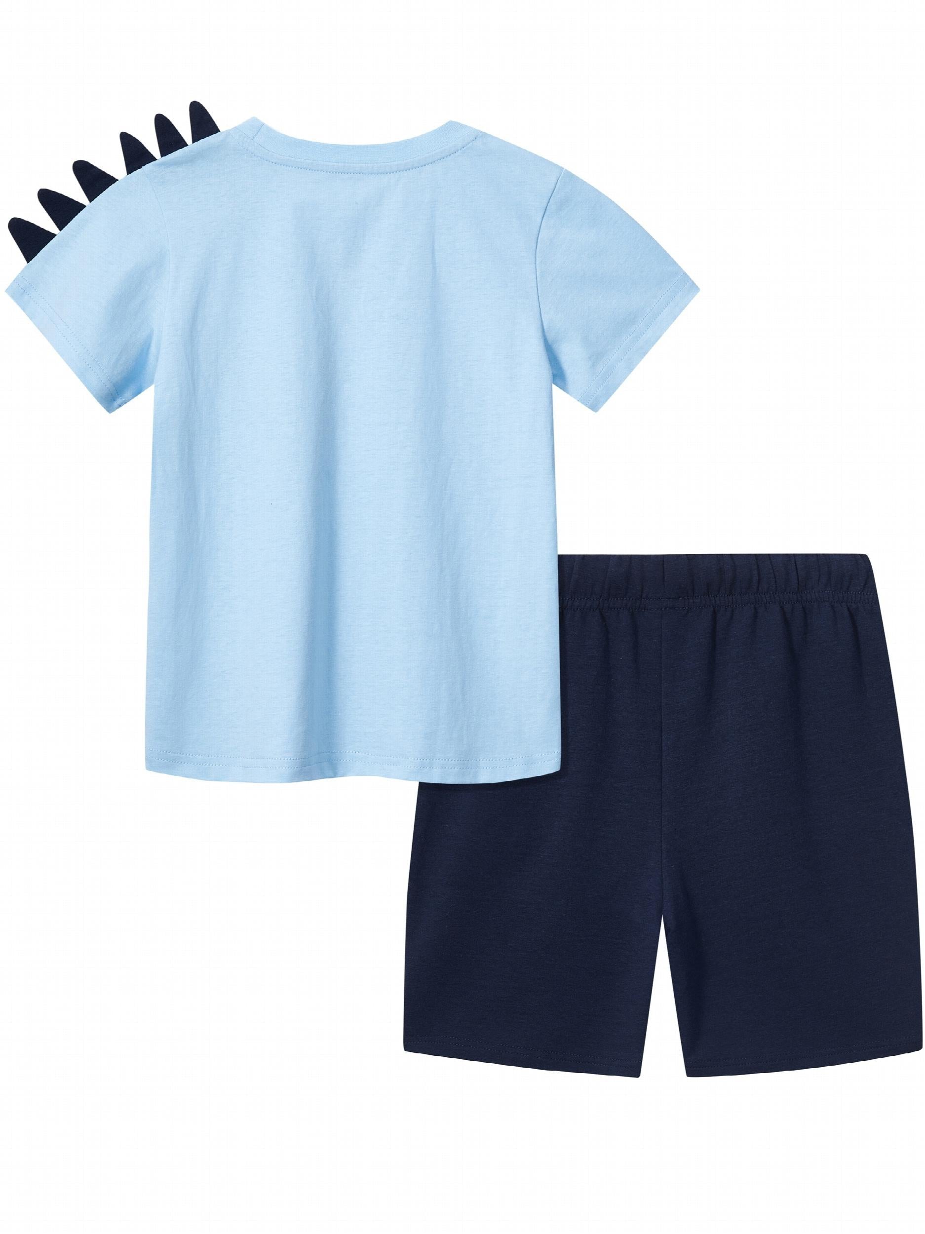 Boys T rex Dinosaur Graphic Casual Outfit Tee & Shorts for Summer