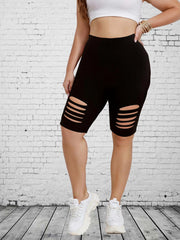 Solid Cut Out High Rise High Stretch Shorts