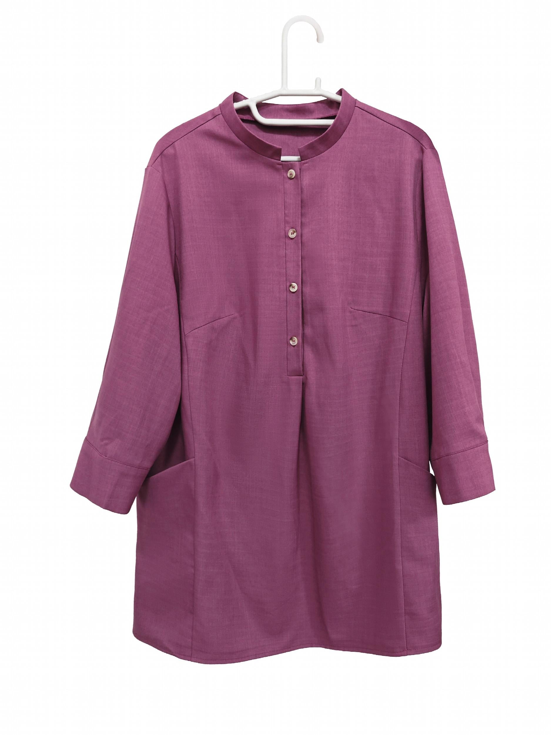 Long Sleeve Button Up Tunic Top With Pockets