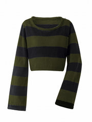 Grunge Block Striped Knit Sweater Crew Neck Long Sleeve Women's