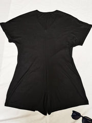 Basic Jumpsuit Women's Plus V Neck Solid High Stretch Casual Romper
