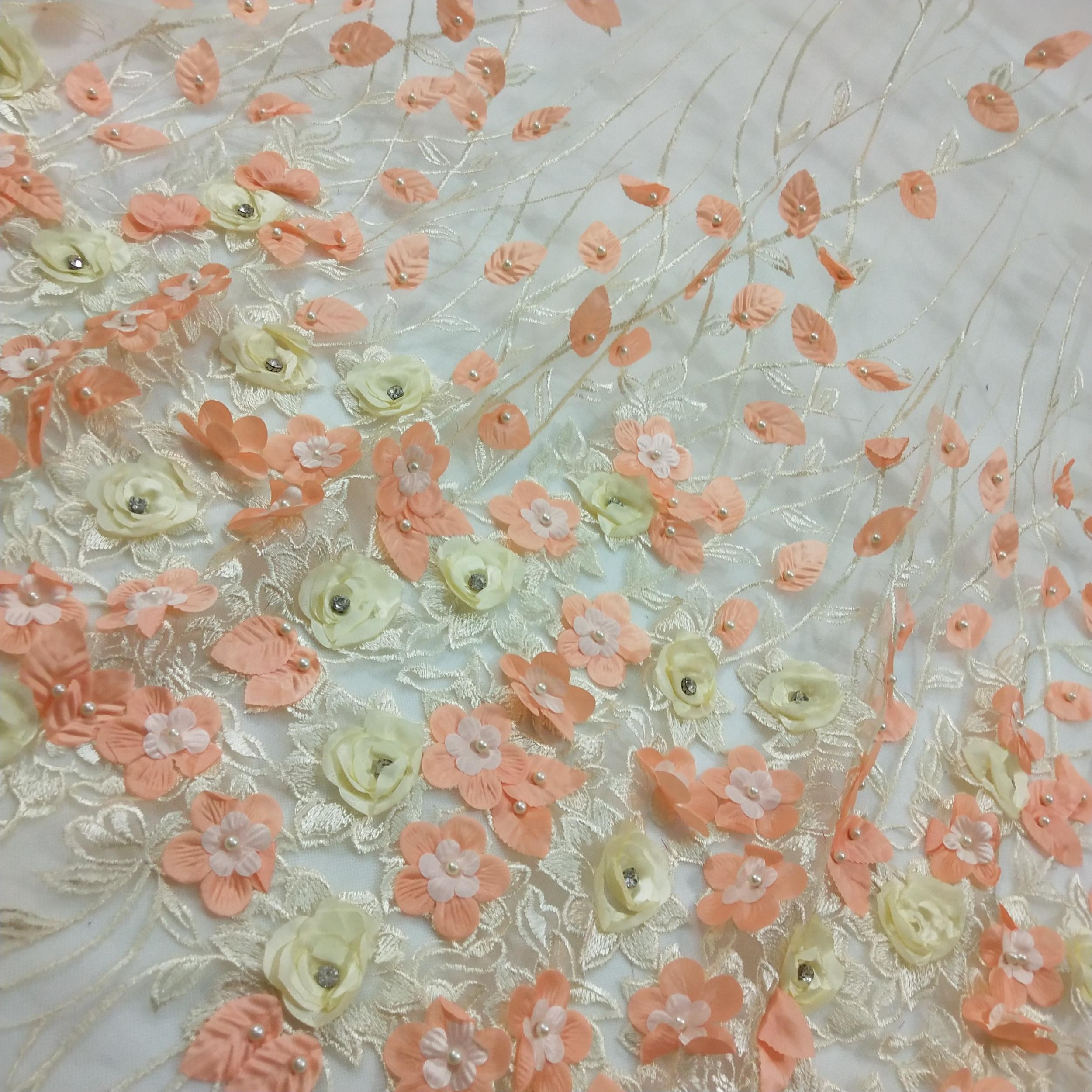 1pc Florals Rhinestones Lace Applique Pearls Embroidery Couture Net Lace Fabrics
