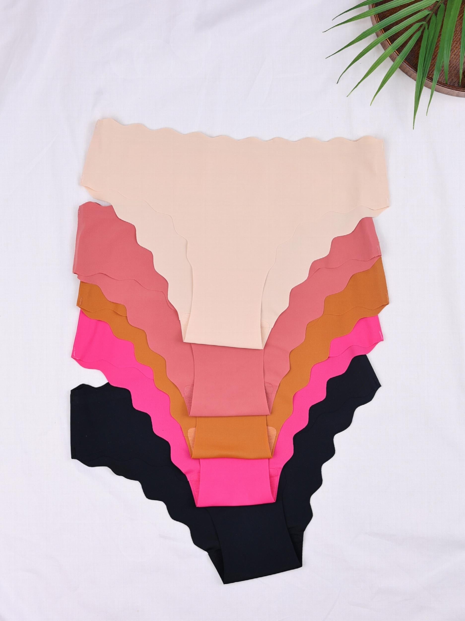 5pcs Scallop Trim Briefs Stretchy Intimates Panties Women's Lingerie