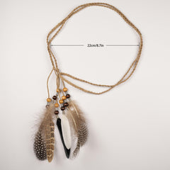 Indian Boho Feather Headband With Tassel Elastic Band Headdress