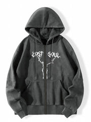 Skull Graphic Halloween Hoodie Long Sleeve Drawstring Top