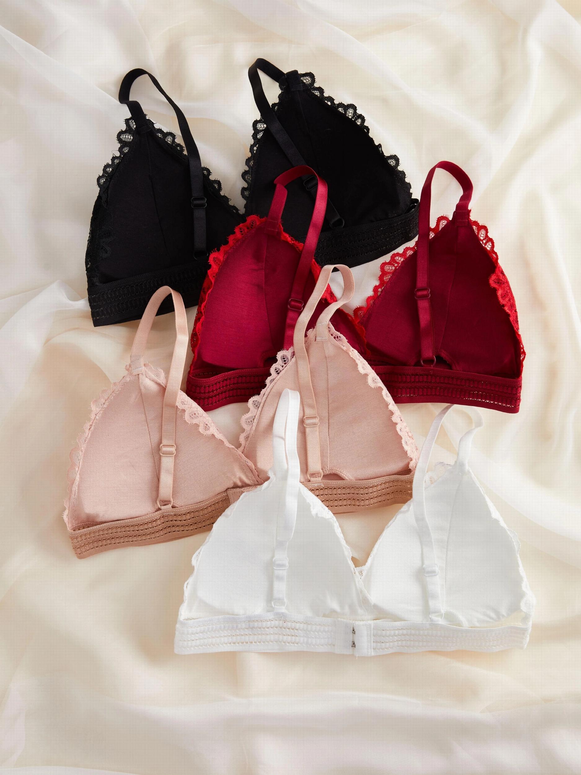 4pcs Wireless Lace Bras & Triangle Cups Women's Lingerie