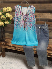 Floral Print V Neck Tank Top Sleeveless Summer Casual