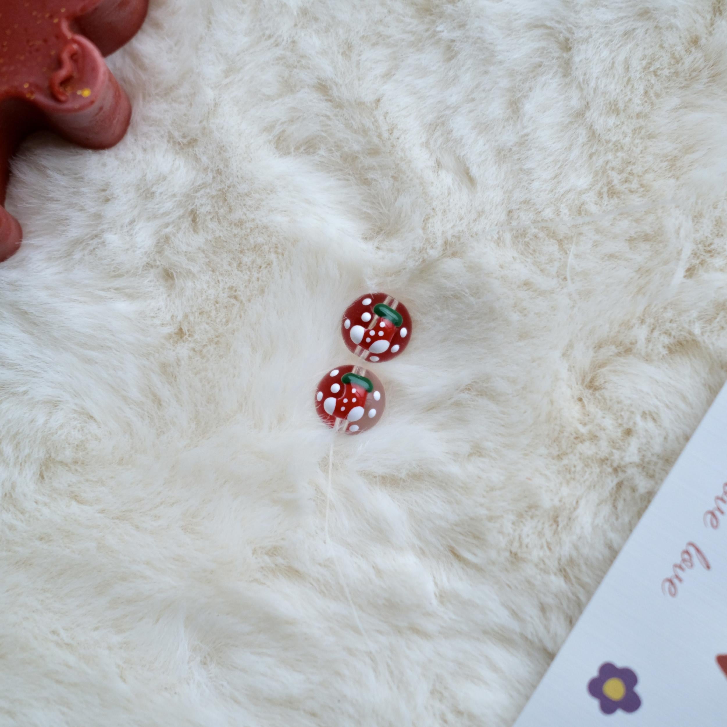 2pcs Christmas Hand-painted Glass Beads Santa Claus Socks DIY Jewelry