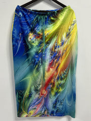 One Shoulder Batwing Sleeve Top & Printed Skirt Set