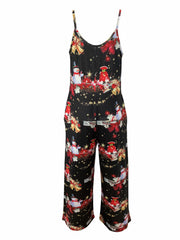 Christmas Casual Jumpsuit Women's Plus Graphic Print V Neck Wide Leg