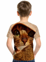 Cat 3D Print Boy's T-shirt Short Sleeve Crew Neck Kids Sports Clothing