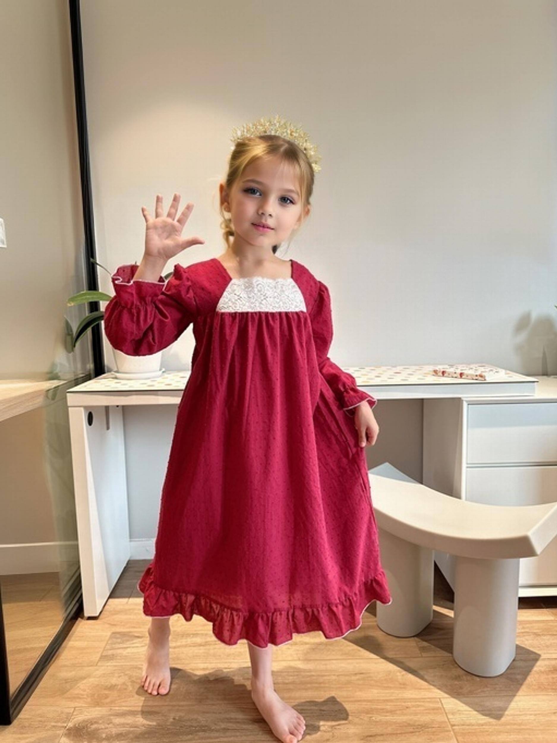Girls Ruffle Trim Princess Dress Pajamas Kids Nightdress