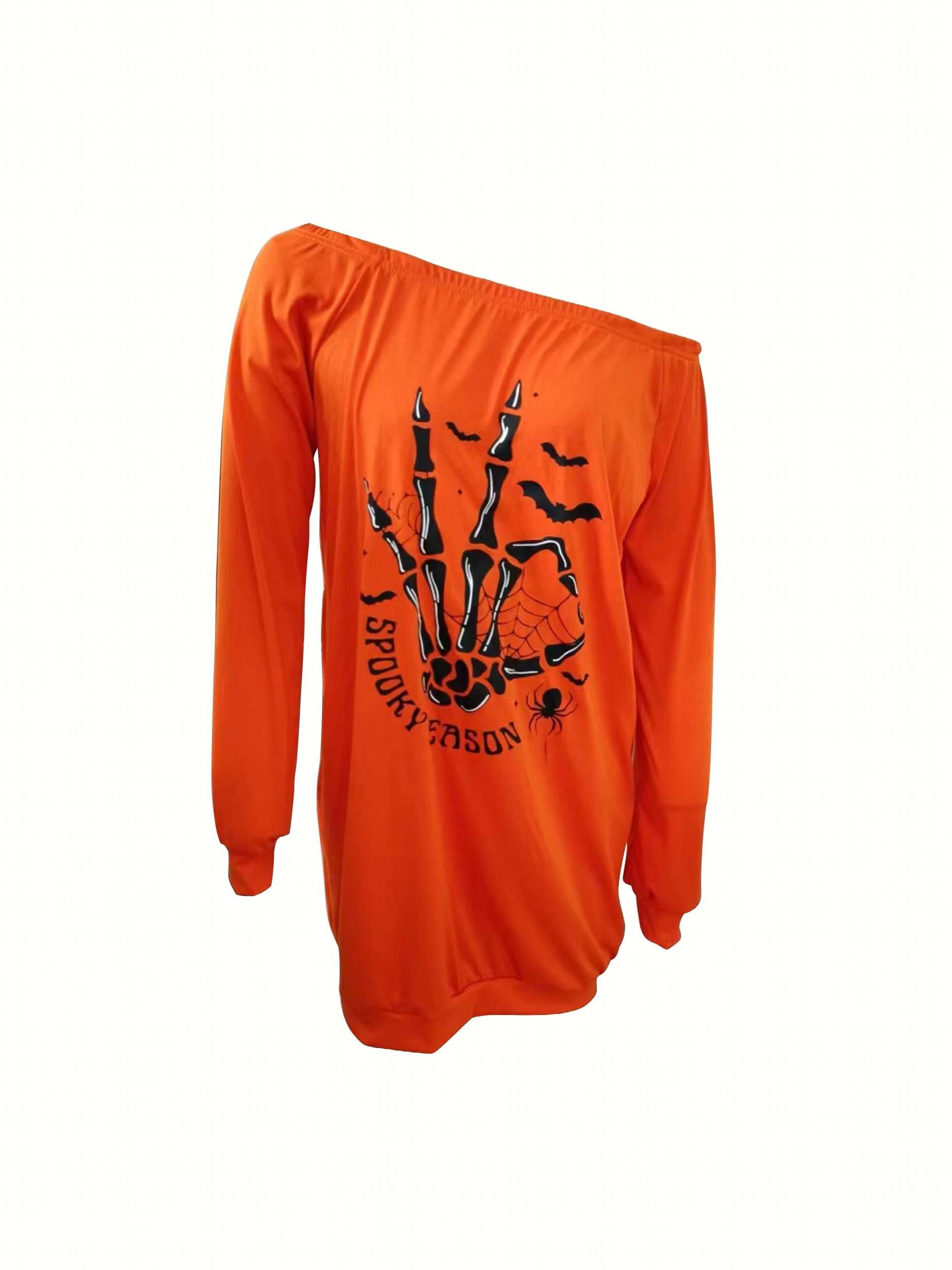 Halloween Skull Hand Print Off Shoulder Dress