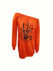 Halloween Skull Hand Print Off Shoulder Dress