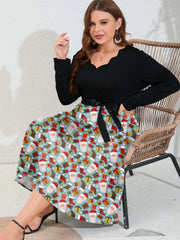Christmas Dress Women's Plus Santa Claus Long Sleeve A line Midi Dress