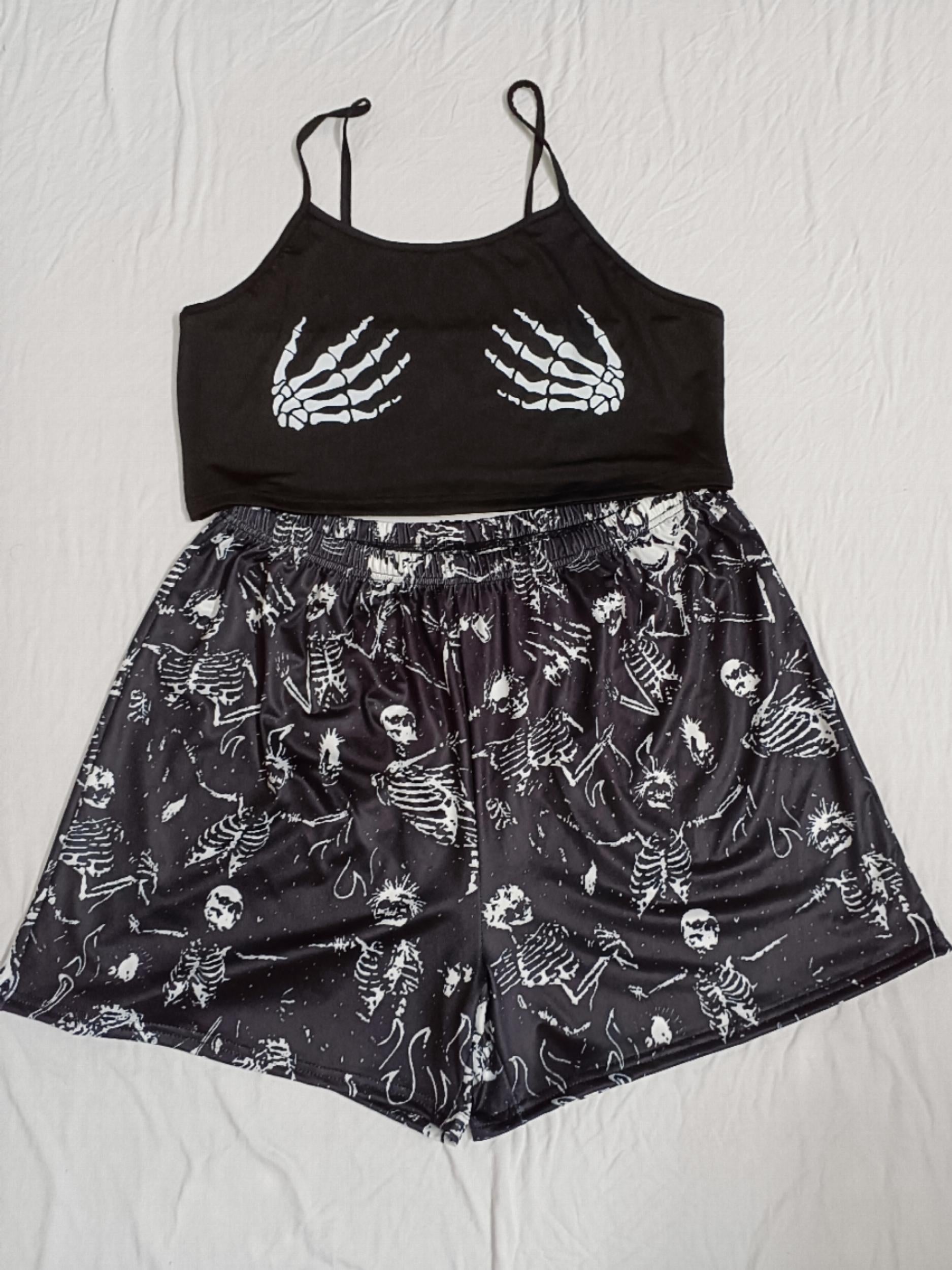 Gothic Skull Print Cami Top & Shorts Set