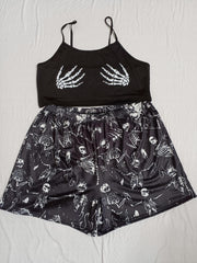 Gothic Skull Print Cami Top & Shorts Set