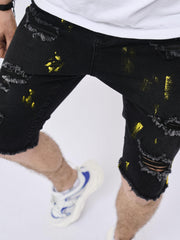Mens Ripped Denim Shorts Street Style Stretchy Casual Summer Shorts
