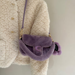 Grape Purple Wool Plush Shoulder Bag for Women