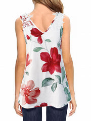 Floral Print Lace Tank Top Sleeveless Summer V-Neck