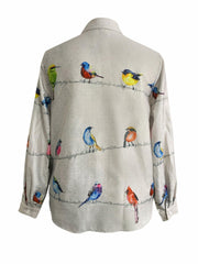 Bird Print Plus Size Long Sleeve Blouse
