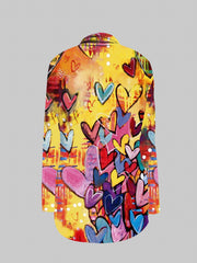 Heart Print Open Front Cardigan Casual Long Sleeve Cardigan