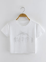 Rhinestone Decor Crop Tee Slim Fit Y2K
