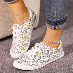Cartoon Palm Print Canvas Lace Up Low Top Sneakers