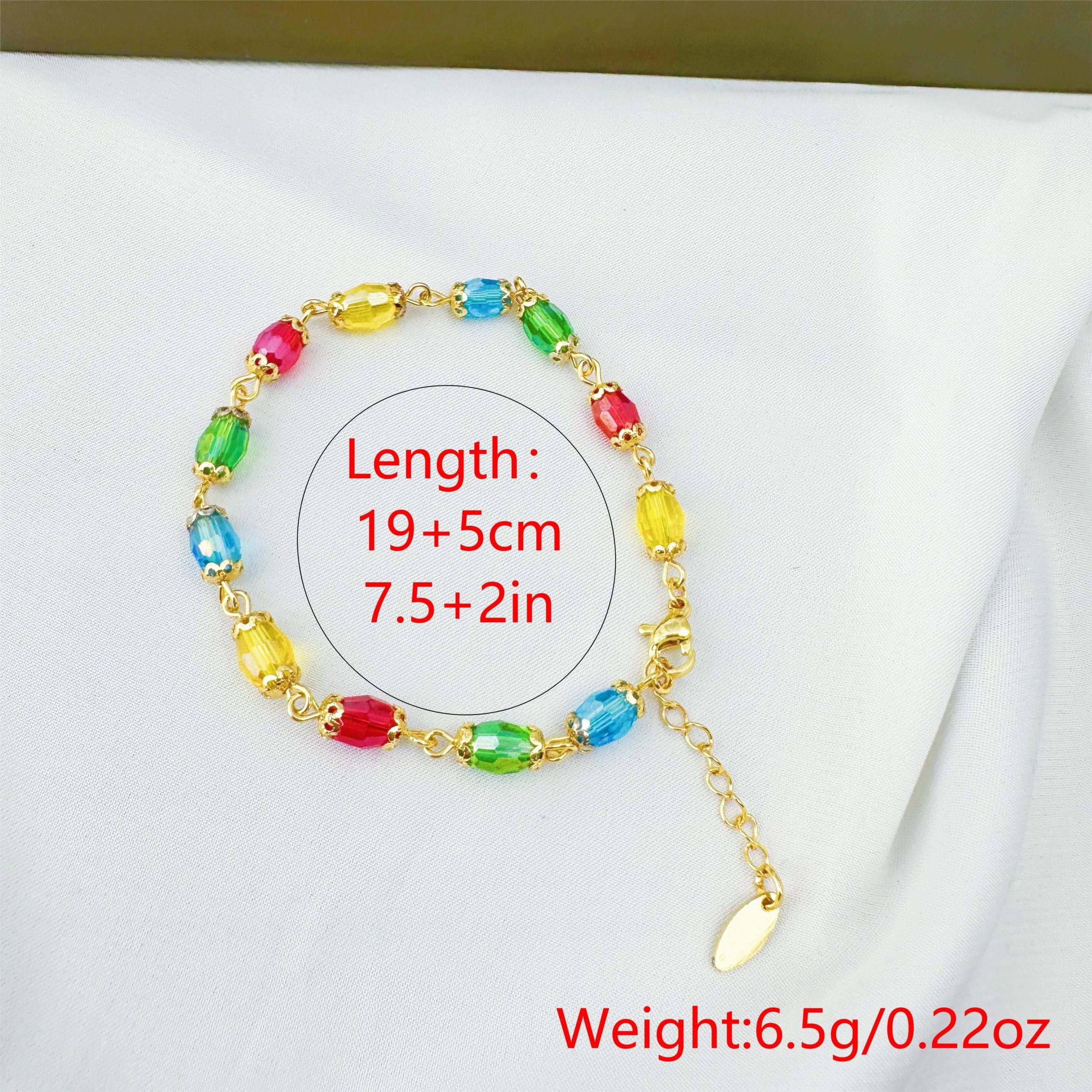 18K Gold Plated Colorful Crystal Beaded Bracelet Y2K Jewelry