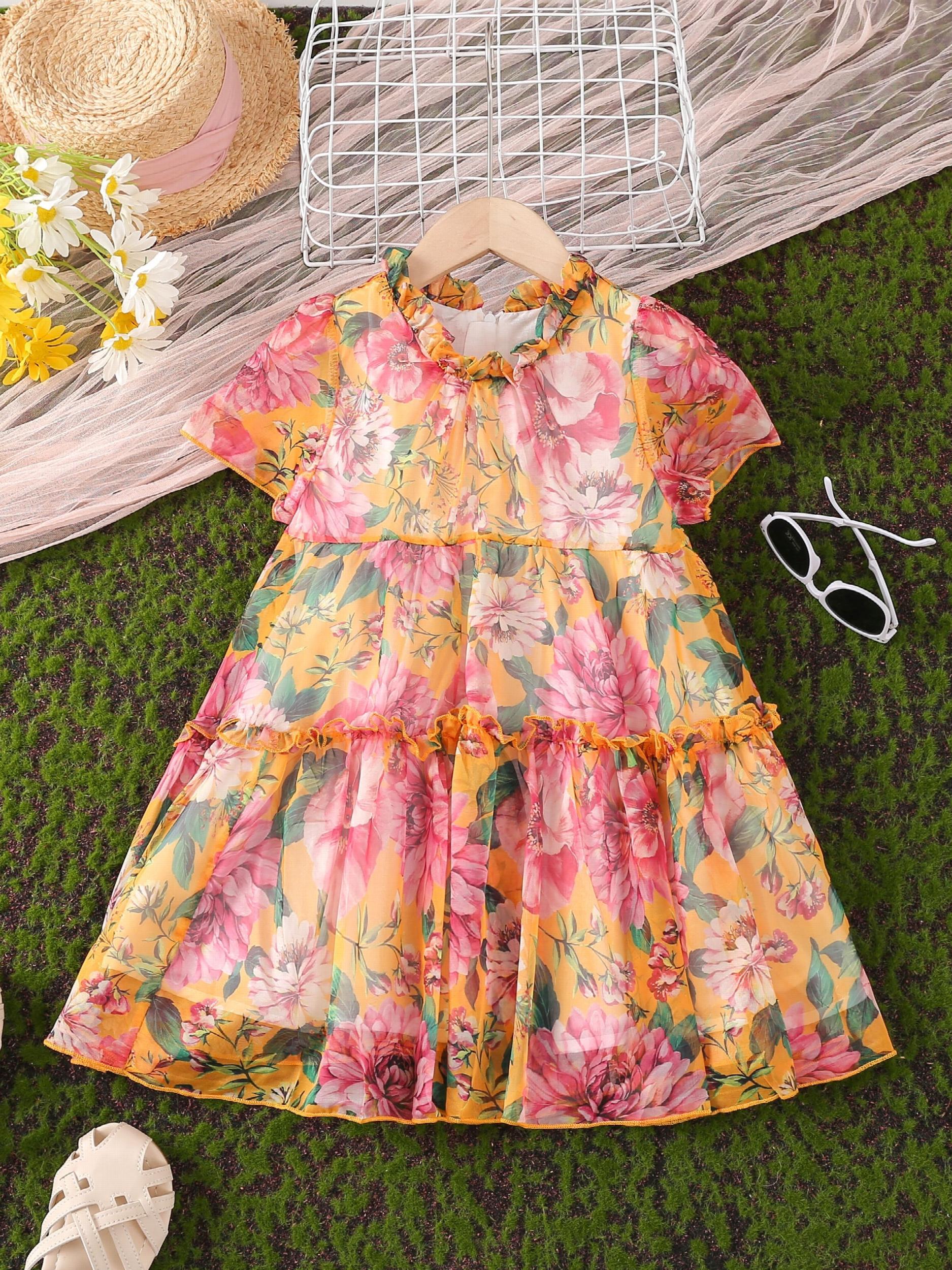Baby Girls Ruffles Flowers Princess Dress Summer Clothes