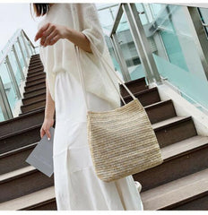 Knitted Straw Bag Crossbody Shoulder Handbags for Women Messenger Bucket Bags